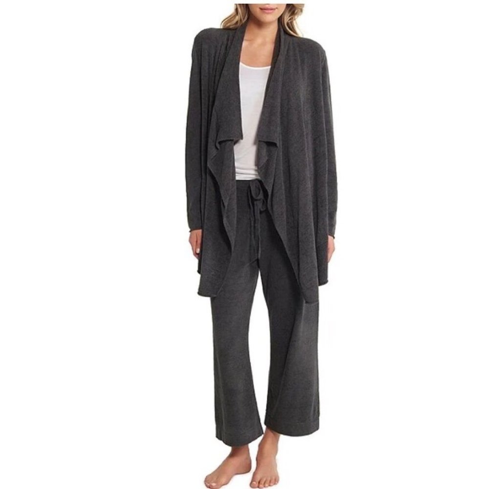 Barefoot Dreams Ultra Lite High-Low Shawl Collar Long Sleeve Cardigan in Carbon